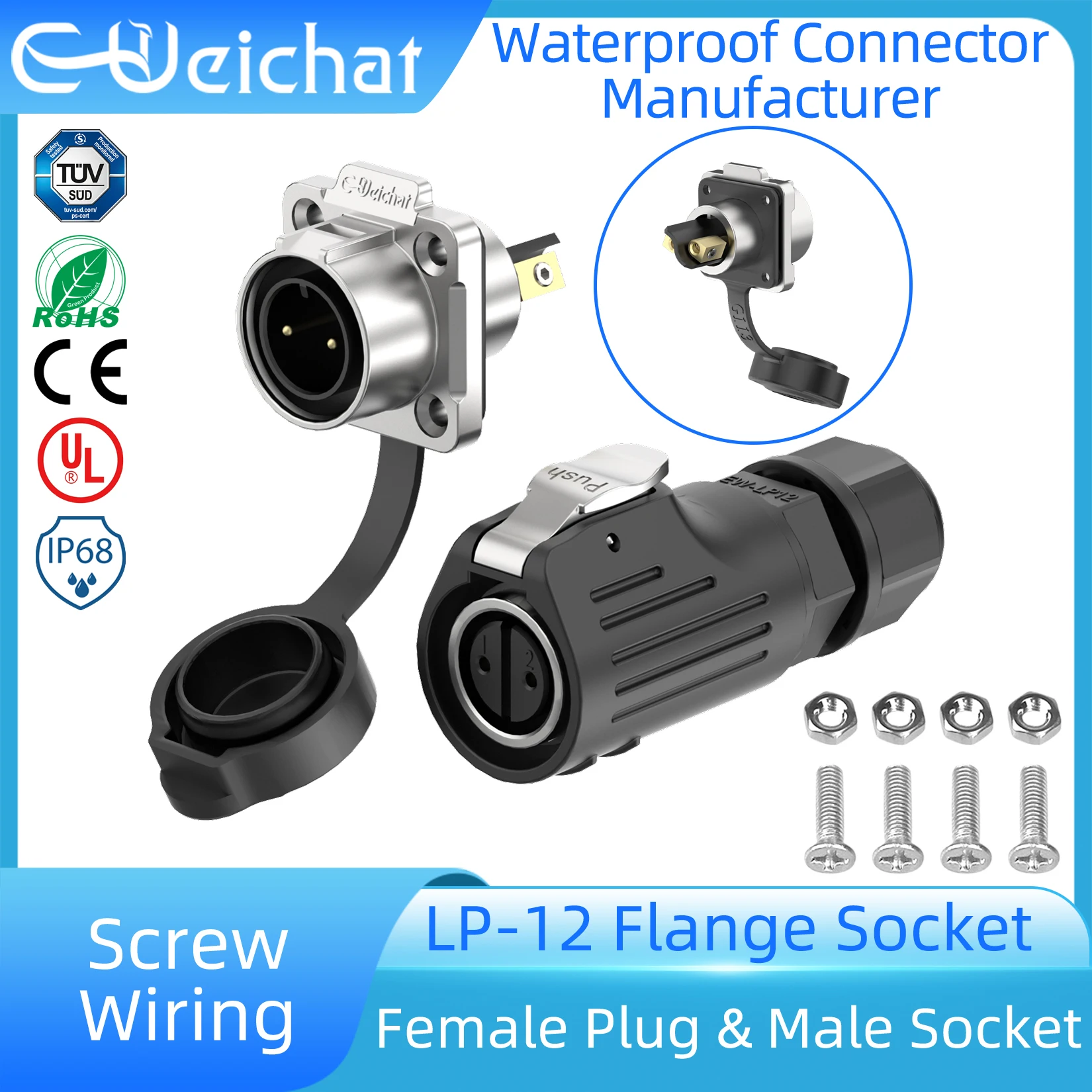 

LP12 Screw Wiring IP68 Waterproof Connector Industrial Electrical Connector 2-8Pin Flange Socket for Outdoor Marine Equipment