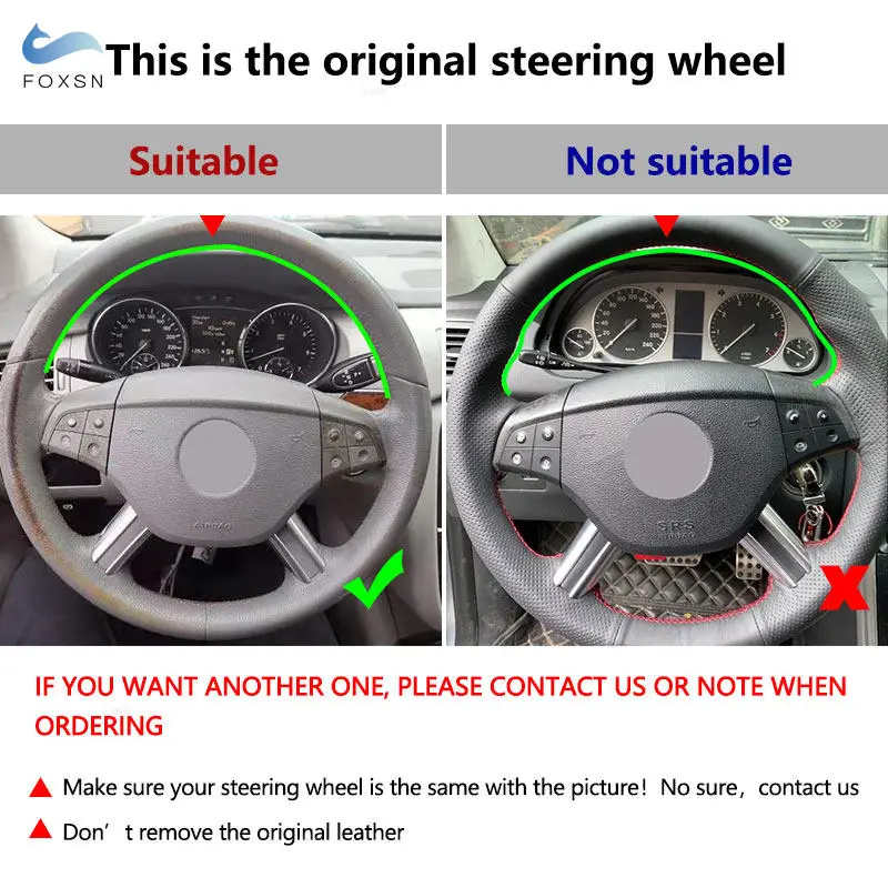 Hand-stitched Car Steering Wheel Leather Cover For Mercedes Benz GL R Class X164 2006 - 2009 M-Class W164 2005 2006 2007 2008