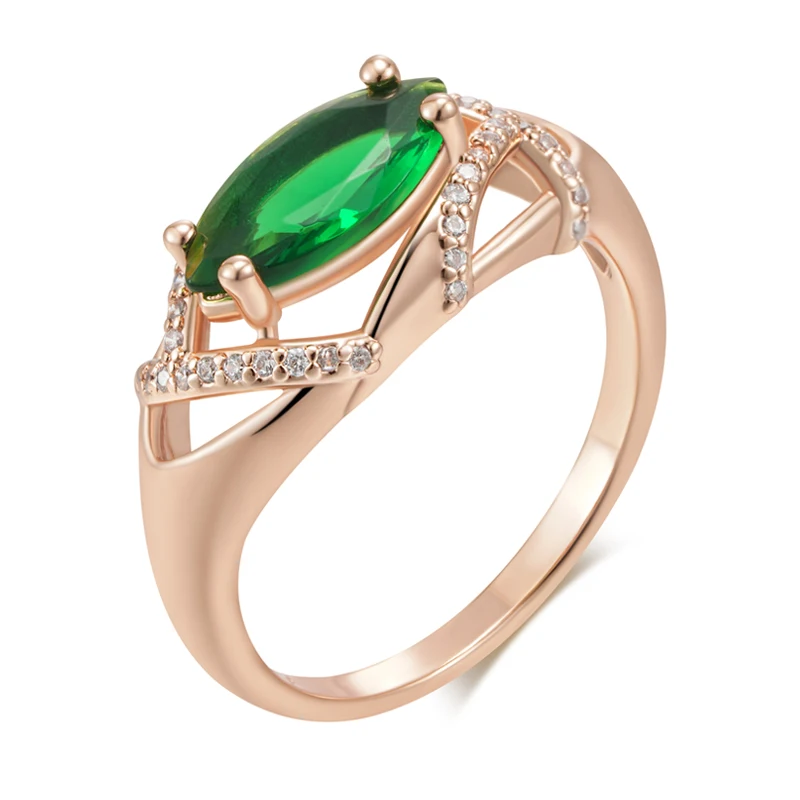 Kinel الساخن 585 خواتم الذهب الوردي اللون للنساء غير عادية الأخضر الزركون الطبيعي اكسسوارات العروس الزفاف خمر غرامة مجوهرات #6