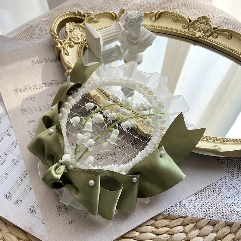 Original French Pastoral Lolita Handmade Lily of the Valley Mori Hollow Top Hat Edge Clip