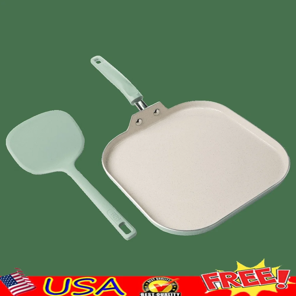 

10 Inch Square Non-Stick Griddle Pan Aluminum Heavy-Duty Cooking Surface Dishwasher Safe Healthy Ceramic Coating Metal Utensil