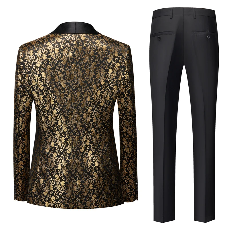 Traje de boda de lujo para hombre, conjuntos de vestido de esmoquin Jacquard clásico, color dorado, negro, burdeos y blanco