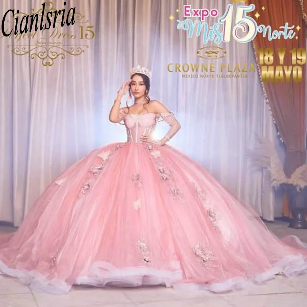 Robes de Quinceanera en dentelle avec appliques de fleurs 3D ivoire, robe de Rh, perles de cristal, fête d'anniversaire Sweet 15, Off The Initiated