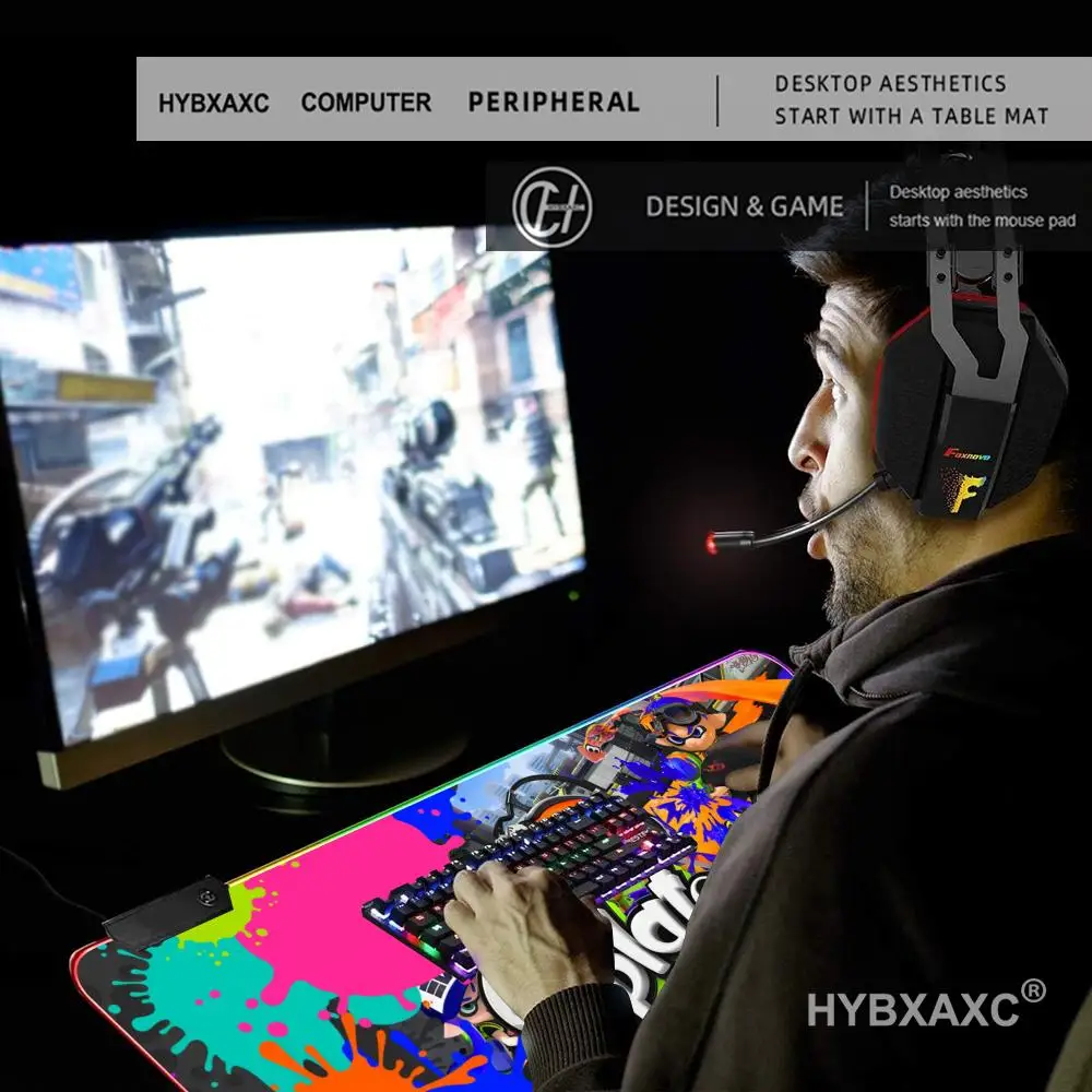 

900X400MM HYBXAXC Mouse Pad RGB Gaming Mouse Pad Desk Mat HD Gamer Large LED Light XXL Splatoons Cartoon RGB Mouse Pad