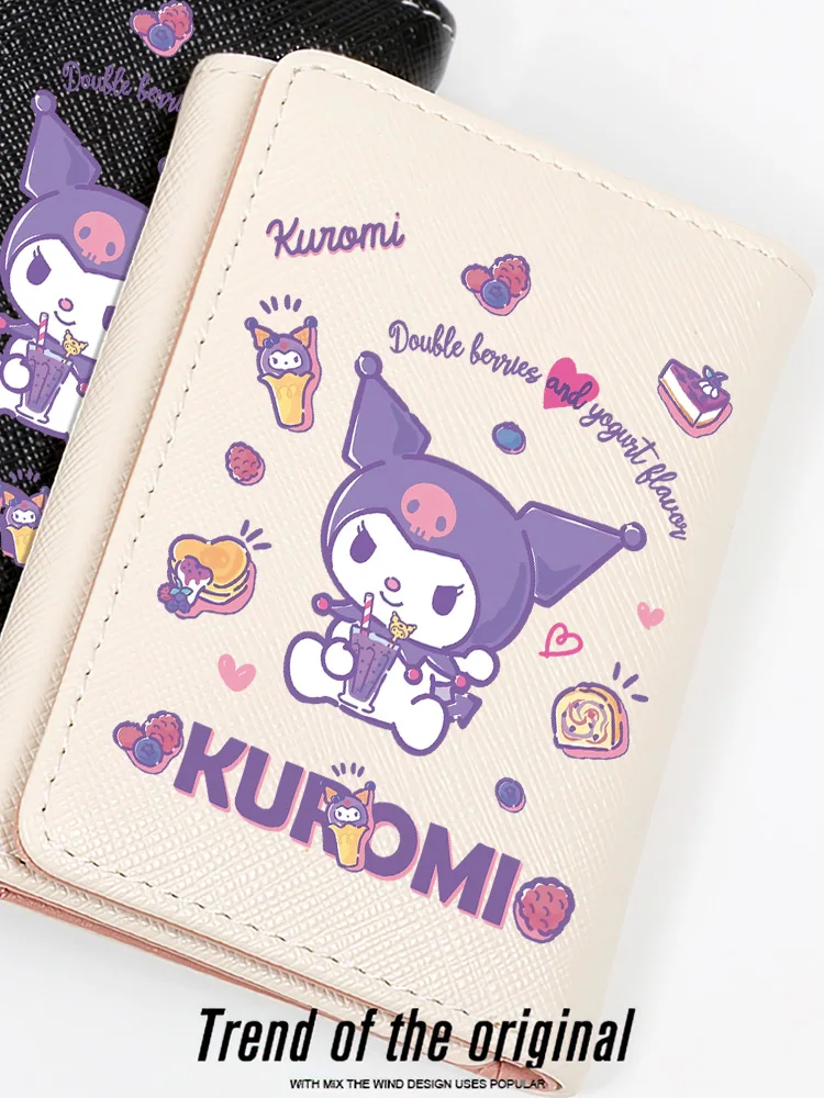 Anime Sanrio HELLO KITTY Kuromi Color Printing of Character Images Three Fold Wallet with Card Holder Hasp Purse Gift for Girls