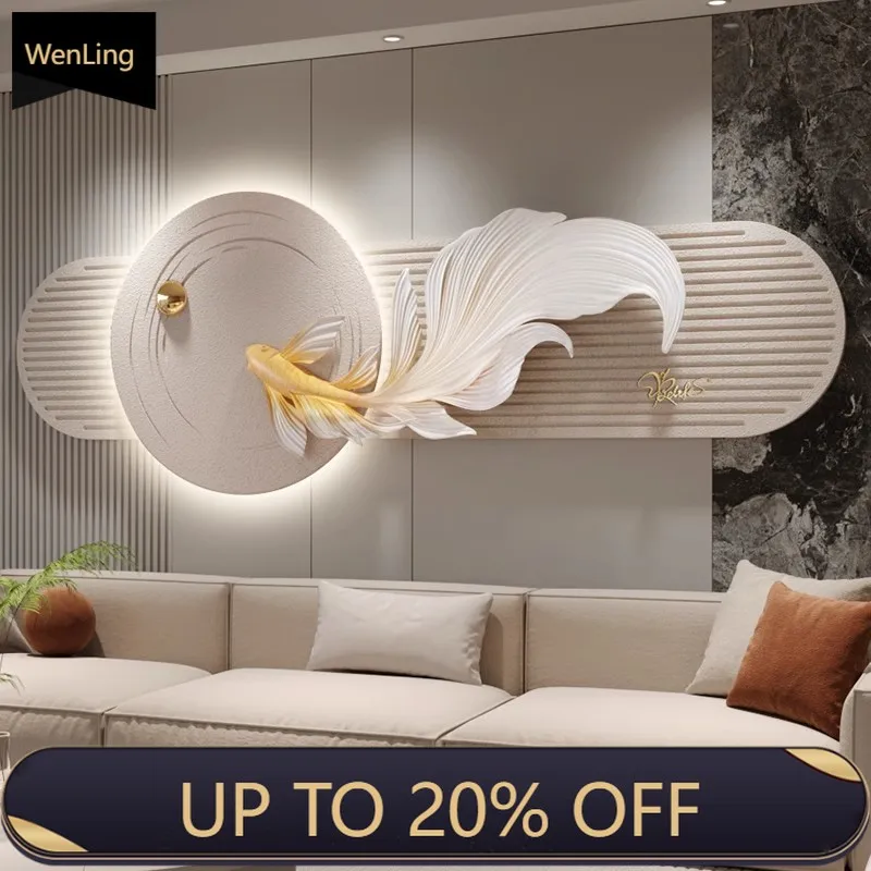 2026 New Koi Living Room Mural Lamp Advanced Sense Atmosphere Sofa Background Wall Hanging Painting Sandstone Simple Lamp Painti