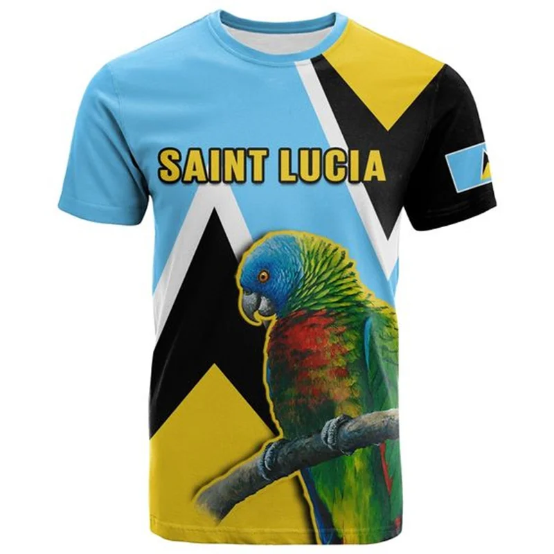 

Saint Lucia Flag T-Shirt For Men 3D Printed Coat Of Arms Sports T Shirt Round Neck Short Sleeves Casual Oversized Tee Shirts