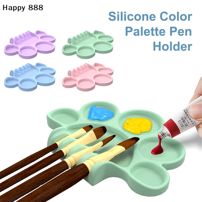 Silicone Paint Palette With Pen Holder – Pigment Dispensing Tray For Watercolor, Oil, Acrylic Painting