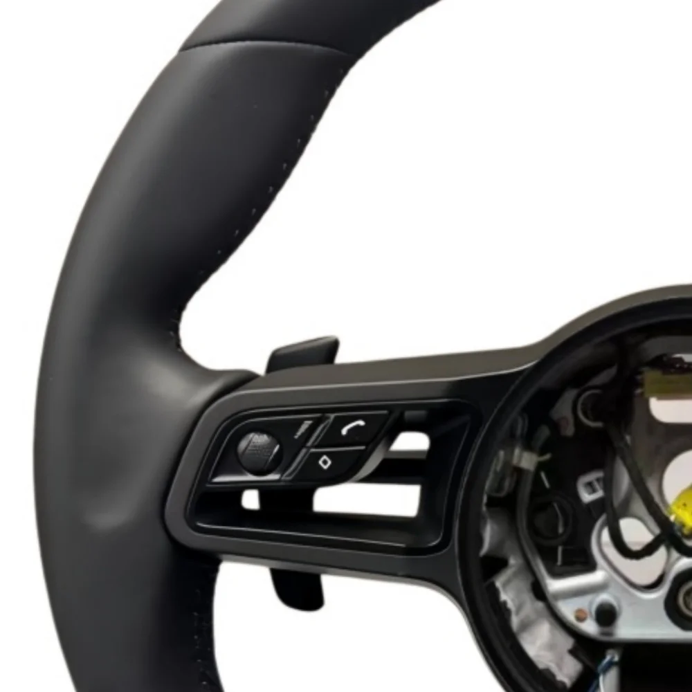 Custom Racing Car Steering Wheel For Porsche Panamera Cayenne Macan 718 Boxster Cayman 996 911 981 958 991-All Black Leather view 2
