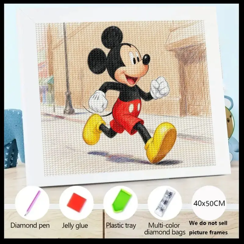 

1 шт., набор для алмазной живописи «сделай сам», 5D, полный дрель, милый набор для рисования с Микки Маусом Диснея, бегущий мультяшный драгоценный камень, 40x50 см, кристалл Rhinesto