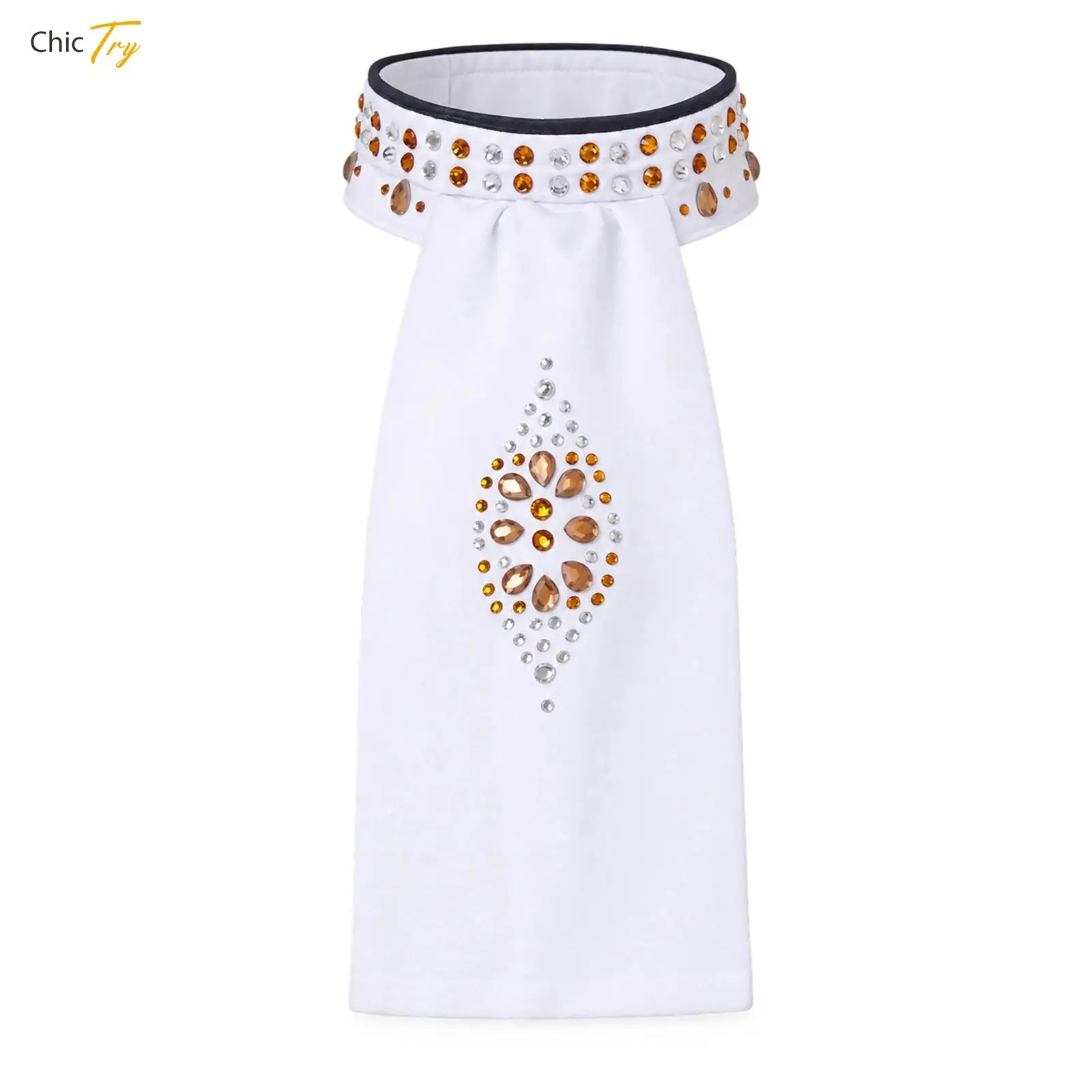 Classical Equestrian Rhinestones Tie Hook-and-loop Closure Horse Riding Necktie Collar Decoration for Competition Performance