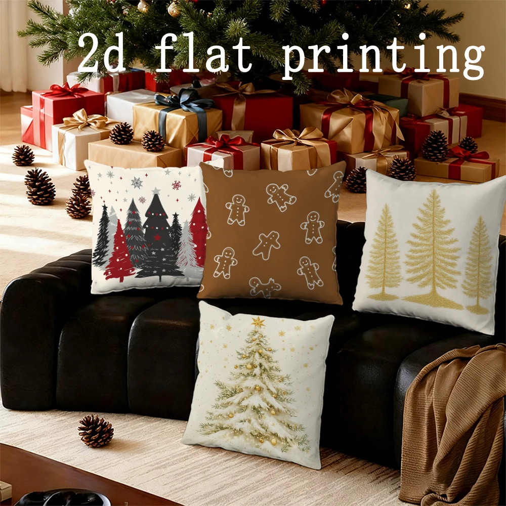 Home Decor Christmas Tree & Gingerbread Pillow Covers Pattern Cushion Cover Suitable for Sofa Bedroom Car Pillow Cover