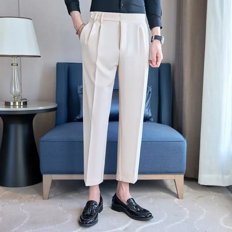 Spring Men\'s New Fashion Solid Color Suit Pants Male Korean Business Casual Loose Pants Male High Waist Work Pants Y2k