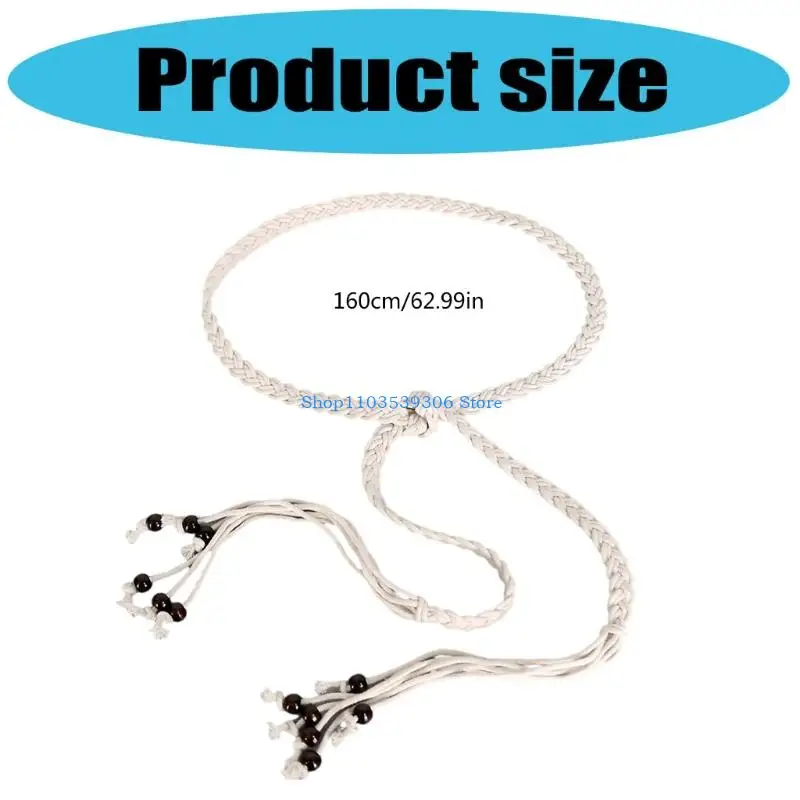 400A أنيقة حبل قطن مضفر حزام العرقية حبة الدانتيل ربط مرنة طول الخصر الحبل حبل للاستخدام المكتبي غير الرسمي في الهواء الطلق