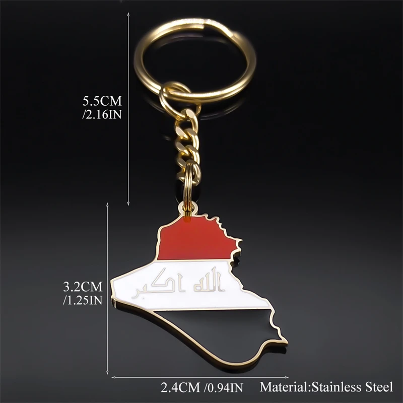 Iraq Republic Map Country Flag Key Chain for Men Women Stainless Steel National Day Keyring Car Accessories Jewelry 7601