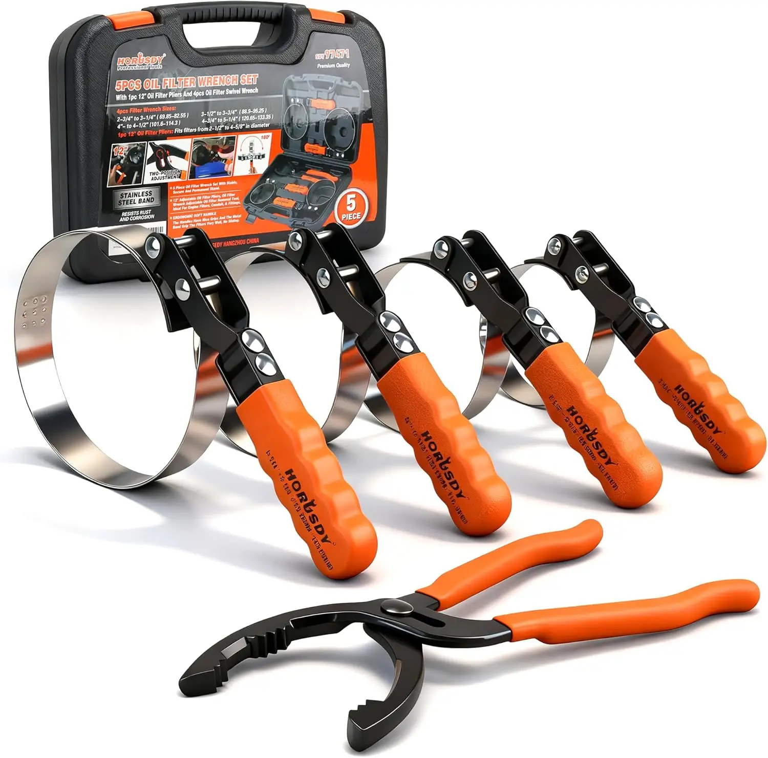 

Набор из 5 регулируемых ключей для масляных фильтров, от 2-3/4 до 5-1/4 дюйма, прочный и простой в использовании инструмент для обслуживания автомобиля
