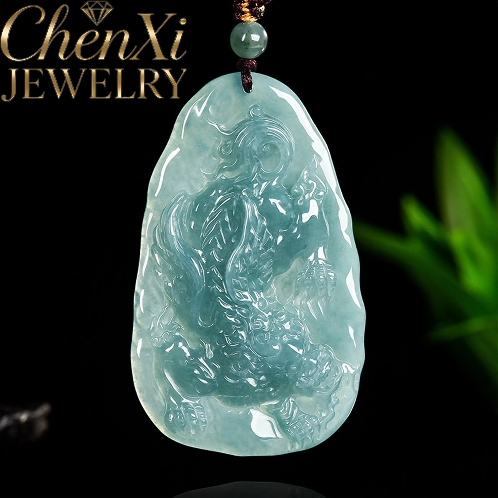 Natural A-Grade Blue Water Ice-Grade Jadeite Flying Heaven Pixiu Jade Fortune-Bringing Pendant Fine Jewelry High-End Amulet Gift
