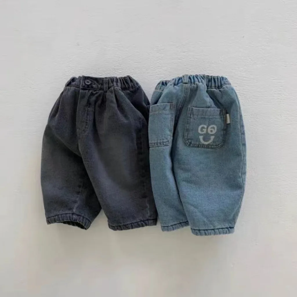 Autumn Winter Infant Plus Velvet Thicken Coldproof Retro Jeans Boy Baby Solid Fleece Warm Casual Pants Girl Children Trousers