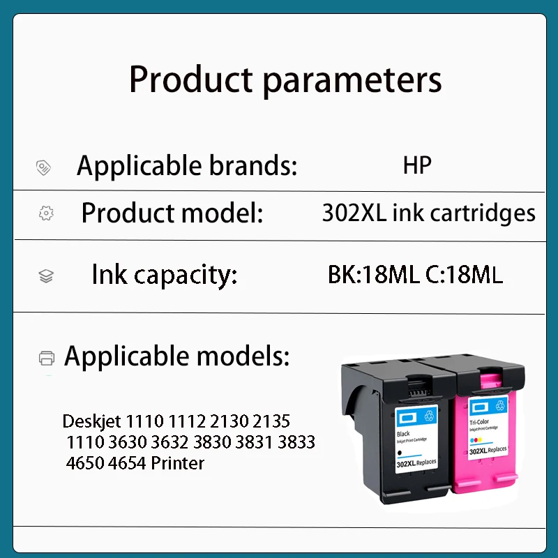 302XL Compatible for HP302 XL hp302 Ink Cartridge Deskjet 1110 1112 2130 2135 1110 3630 3632 3830 3831 3833 4650 4654 Printer