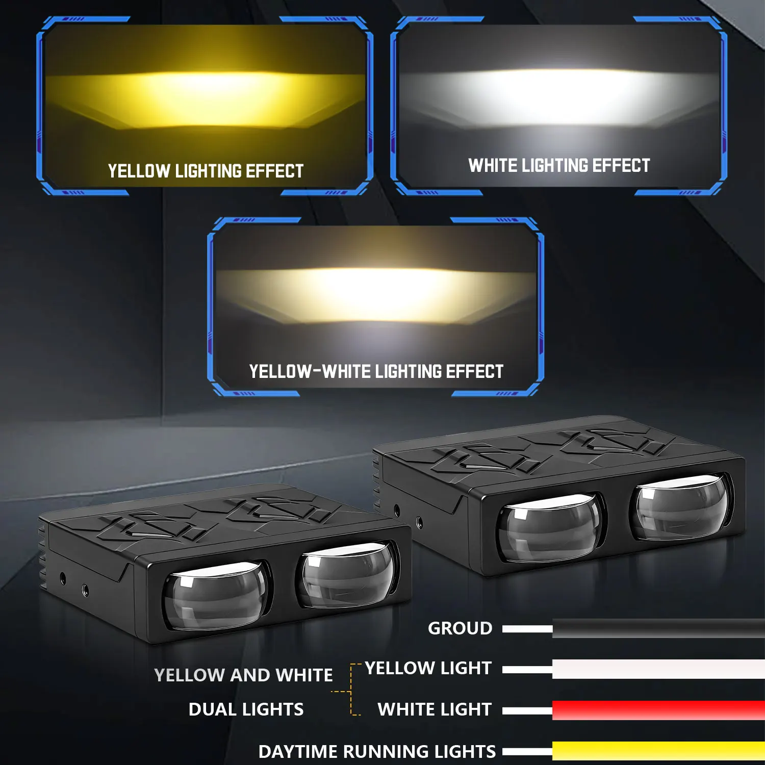HYNBYZJ High Brightness Car Grill Light Yellow White Dual Color LED Spotlight Ultra Thin Motorcycle Spotlight 9V-24V 3000K 6000K