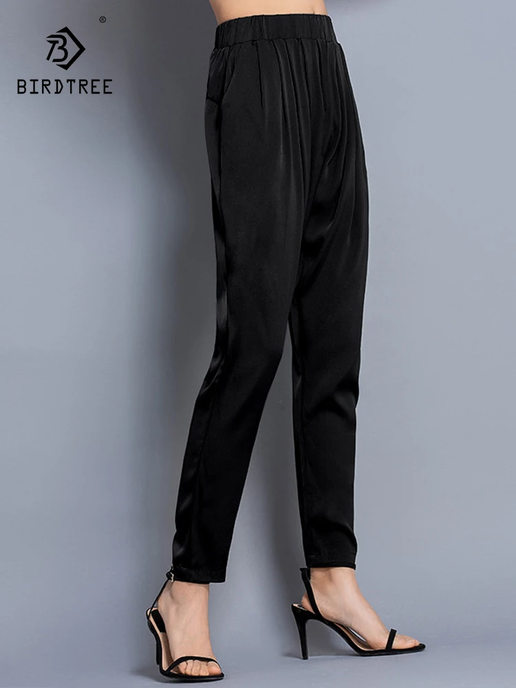 

BirdTree Real Silk Casual Pants For Women, Elegant Solid High Waisted, OL Commute Loose Pants, 2024 Spring/Summer New B41874QC