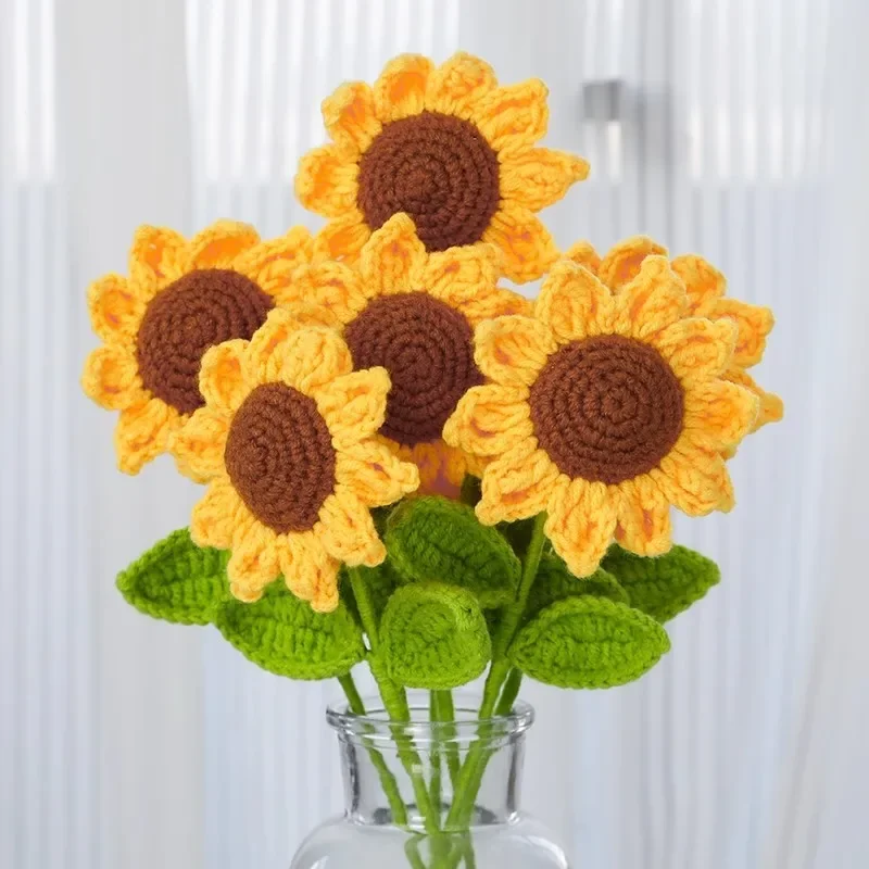 Sunflower Hand Woven Bouquet Creative Wool Knitting Flower Sunflower Decorations Mother\'S Day Birthday Gift Teachers Day