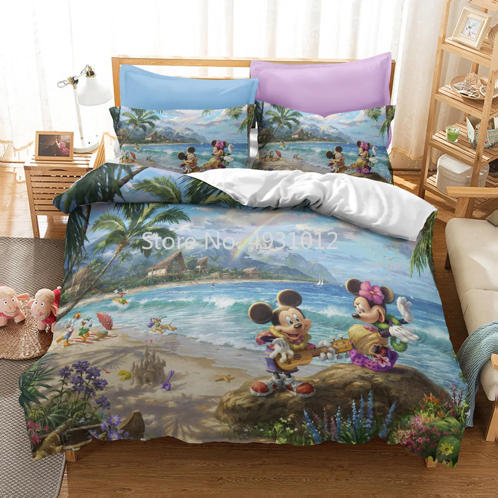 

Disney Mickey Minnie Mouse Beauty and the Beast Bedding set Quilt Duvet Cover for Kids Bedroom Decor Bed LinensSingle Size