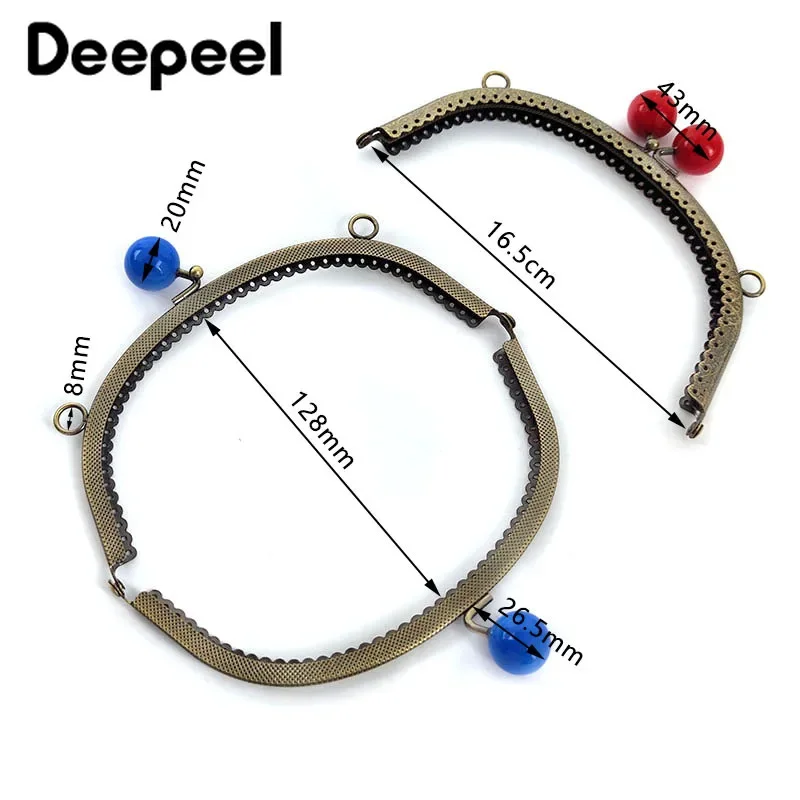 5Pcs Deepeel 16.5cm Colored Bead Metal Bag Handle DIY Handmade Sewing Brackets Kiss Clasp Purse Frame Handles for Making Bags