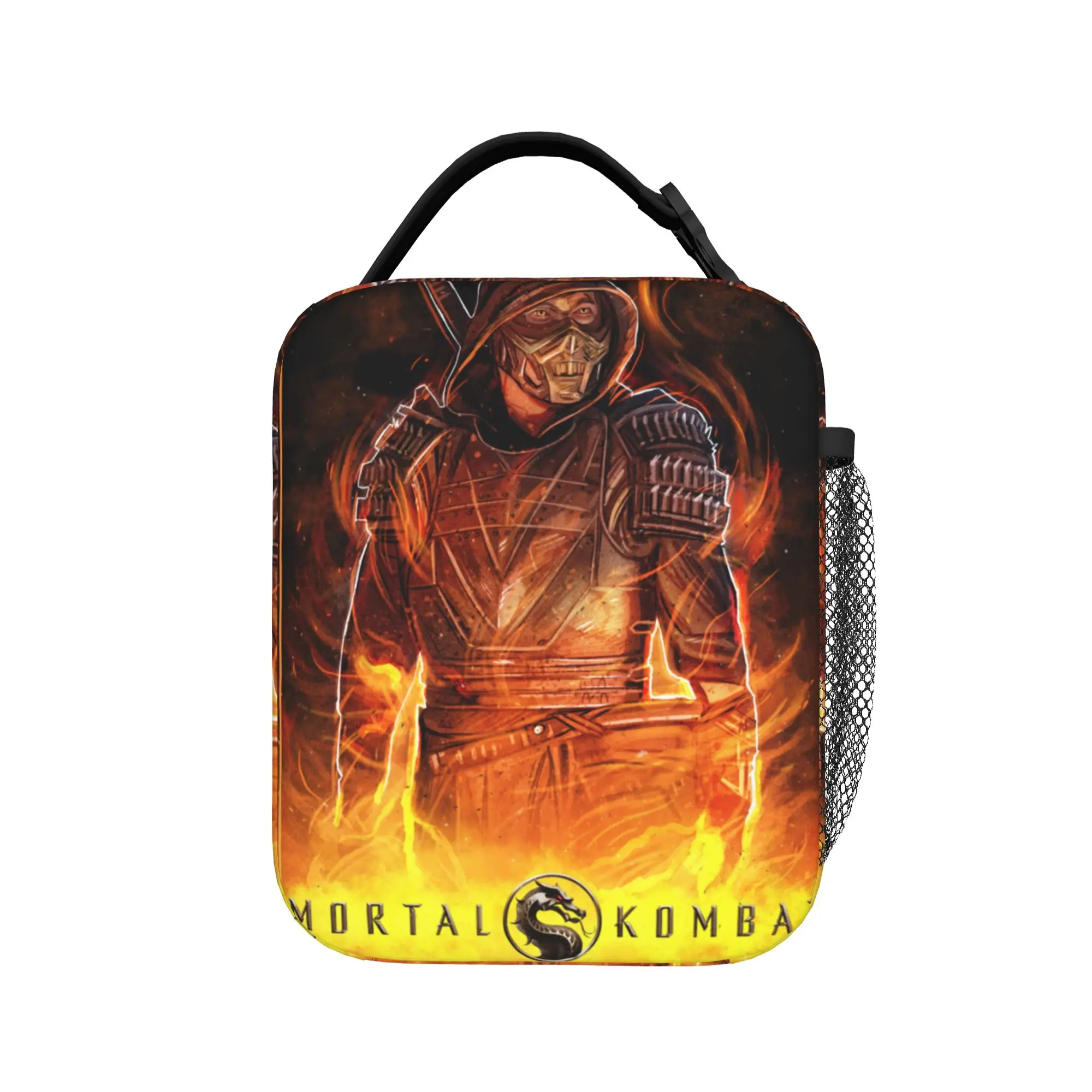 Scorpion Fire Bolsas Térmicas Isoladas para Almoço, Bolsa Cooler, Recipiente para Refeições, Mortal Kombat Mk11, Bolsa Retrô para Almoço, Bolsas de Mão para Alimentos, Faculdade
