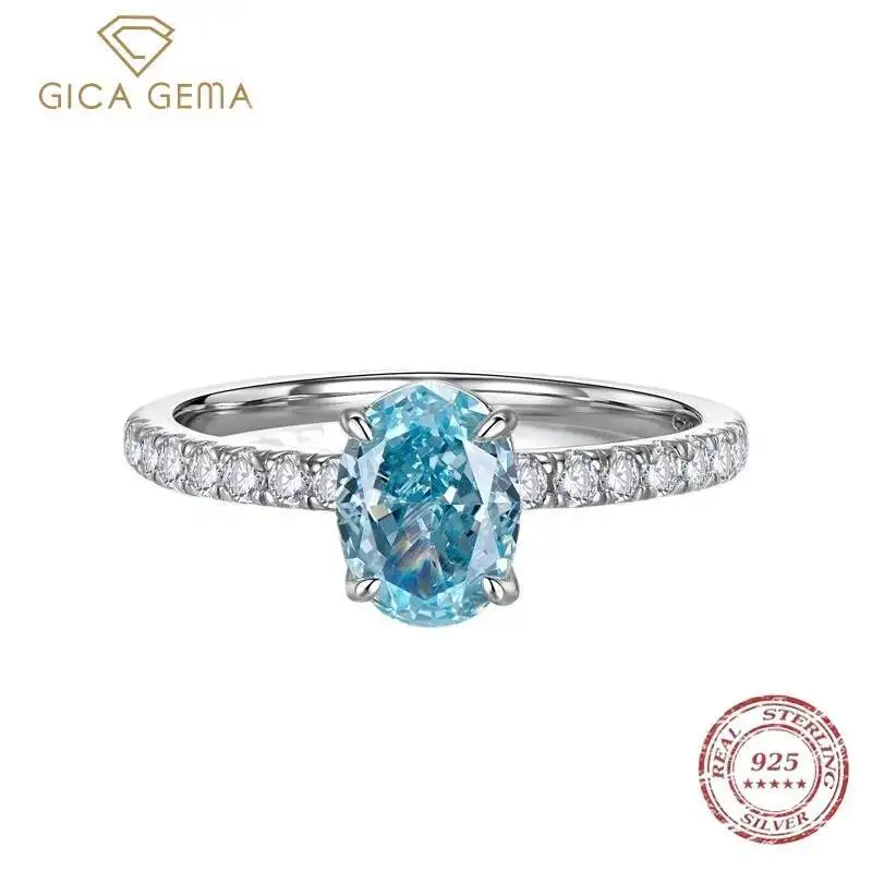 

Gica Gema Personality 6*8 Blue High Carbon Diamond Ring For Women S925 Sterling Silver Fashion Design Party Luxury Jewelry Gift