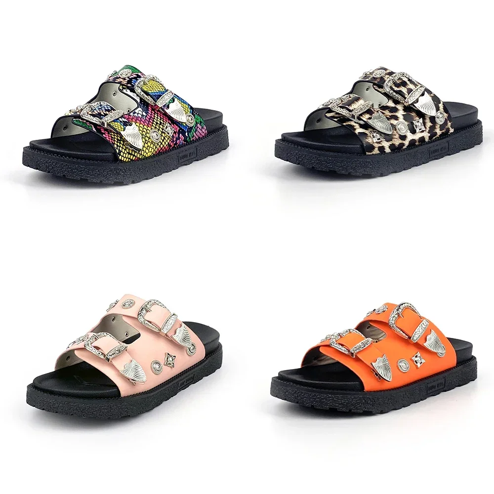 Punk Rock Rivets Black Women Sandals Studded Buckle Flatform Sandals Summer Street Style Goth Shoes Fashion Beach Women Shoes