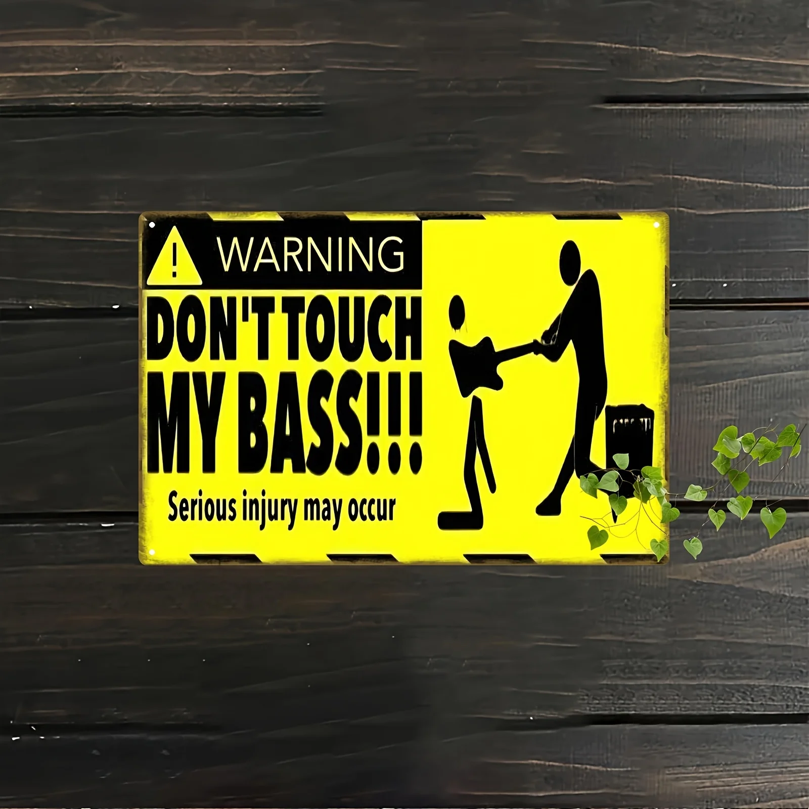 2D Metal Sign Funny Bass Warning Wall Decor 8x12 Inch for Studio Bar Office Gift