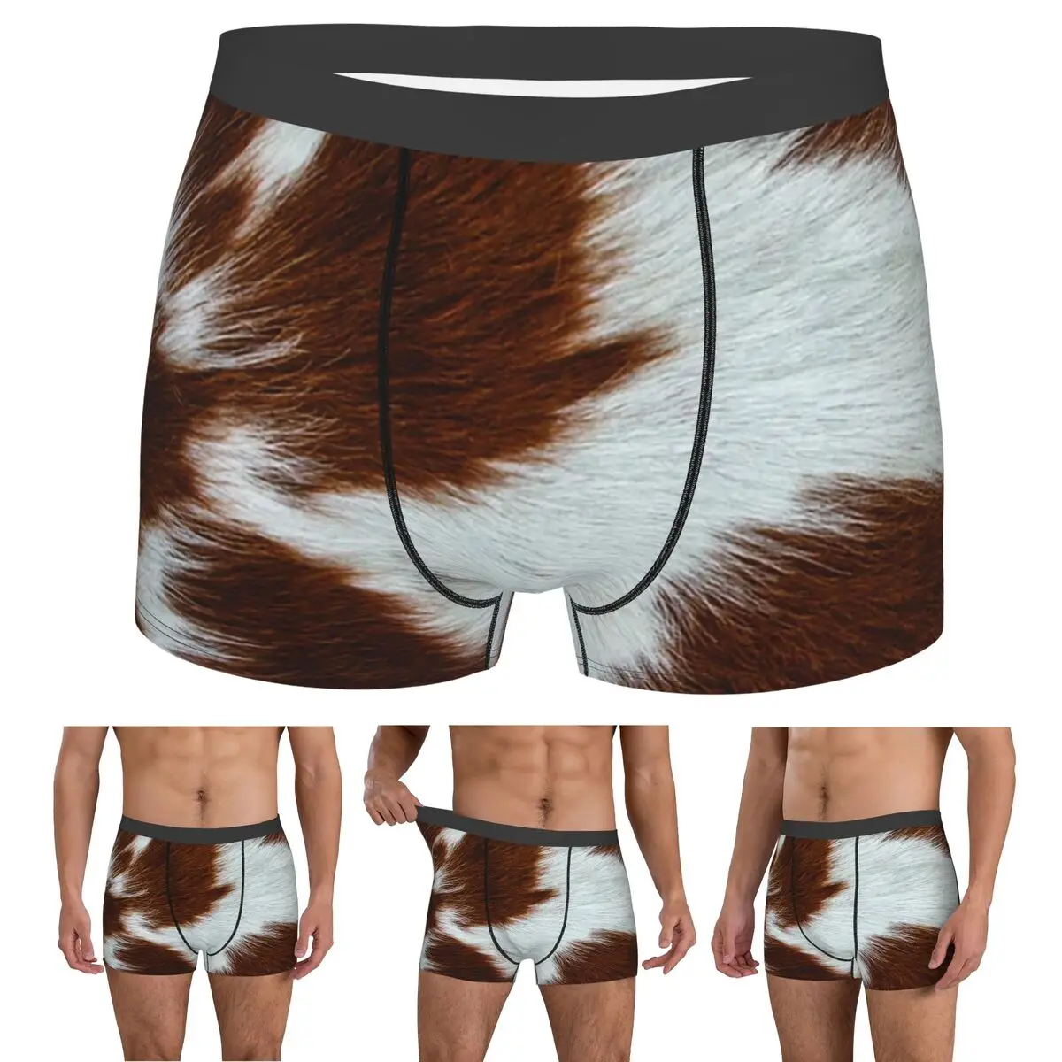 Boxer Underpants Shorts Stylish Cow Fur Cowhide Texture Cow Skin Print Pattern Panties Men Comfortable Underwear Homme Man Gift