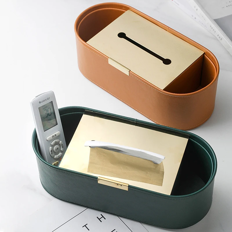 

PU Leather Tissue Holder Paper Storage Box Multifunction Remote Control Mobile Phone Sundries Container Case Napkin Box