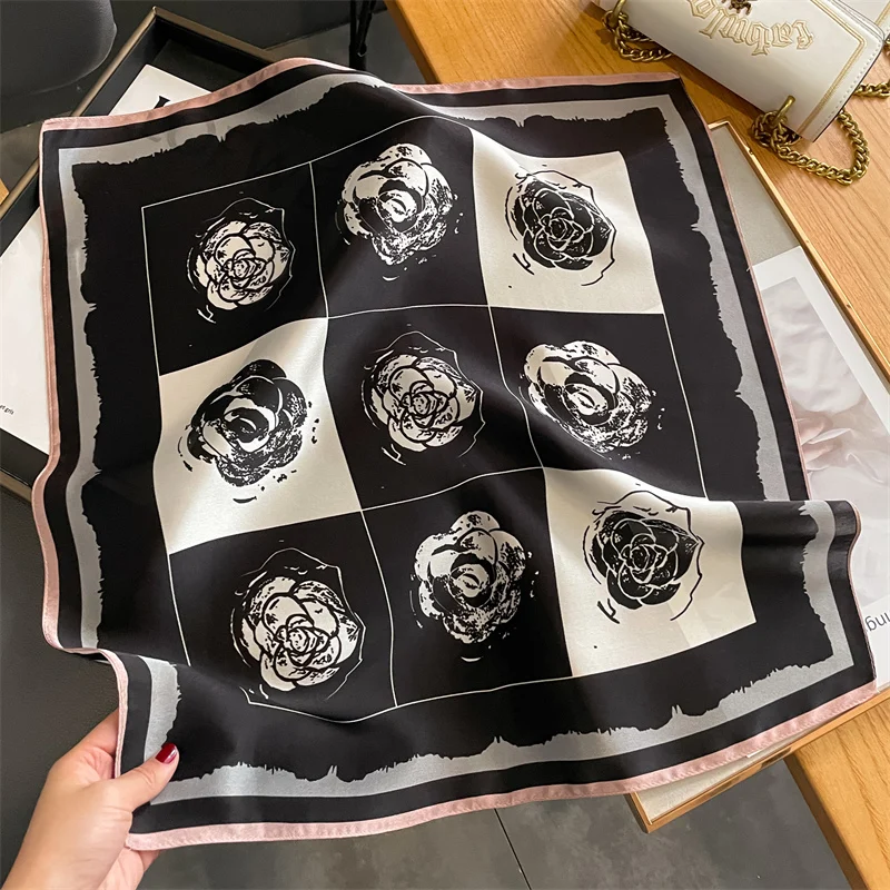 Brand Scarves Floral Print 100% Twill Silk Scarf Women Shawls Luxury Design Hijab Scarf Square Scarves Bandana Headband Hijab