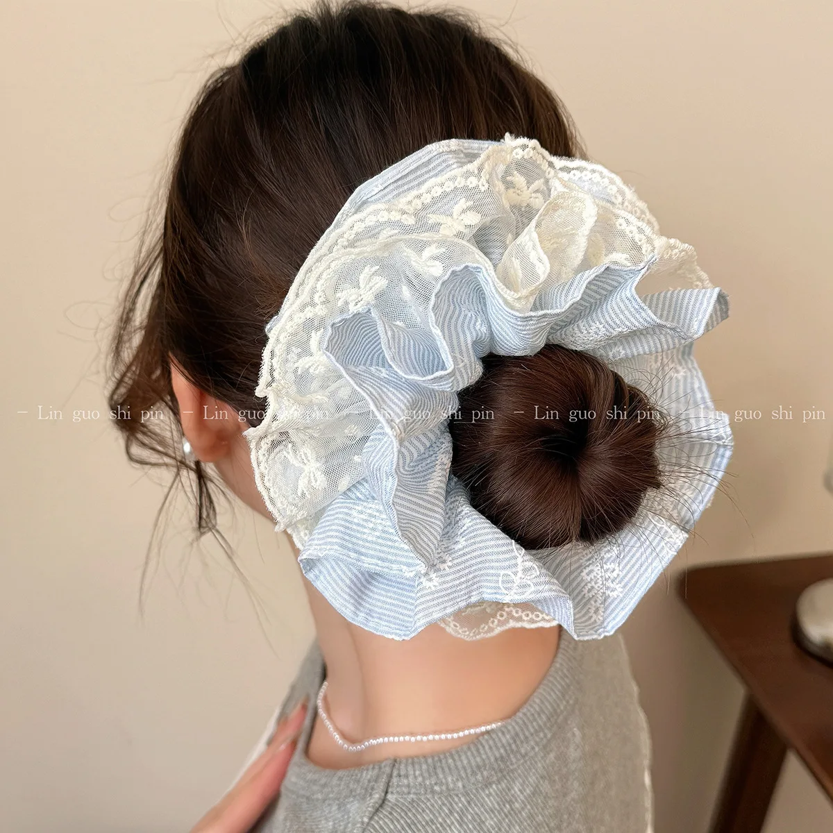 Summer Lace Scrunchies Four Layer Ruffled Design High Stretch Hair Ties for Women Ponytail Holder Korean Chic