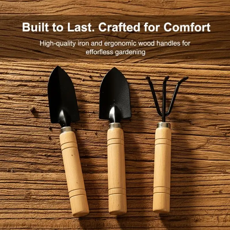 Mini Metal Spade Rake Gardening Hand Tool Set, Potting Planting Accessory for Household Potted Plant Care
