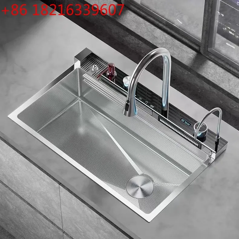 

4MM thickened rain waterfall sink 304 stainless steel handmade large single trough for home use