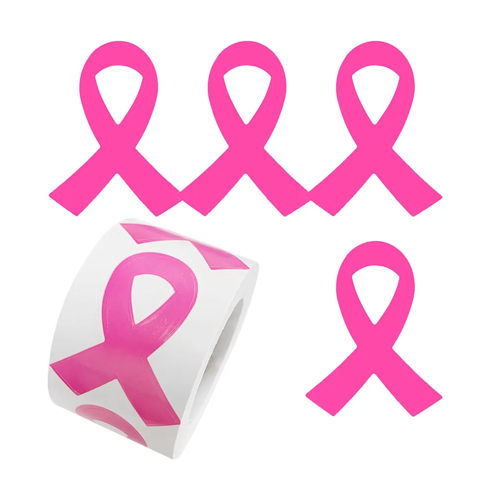 

320Pcs Pink Ribbon Stickers Breast Cancer Awareness Promotional Decorative Decals for Women Window Car Breast