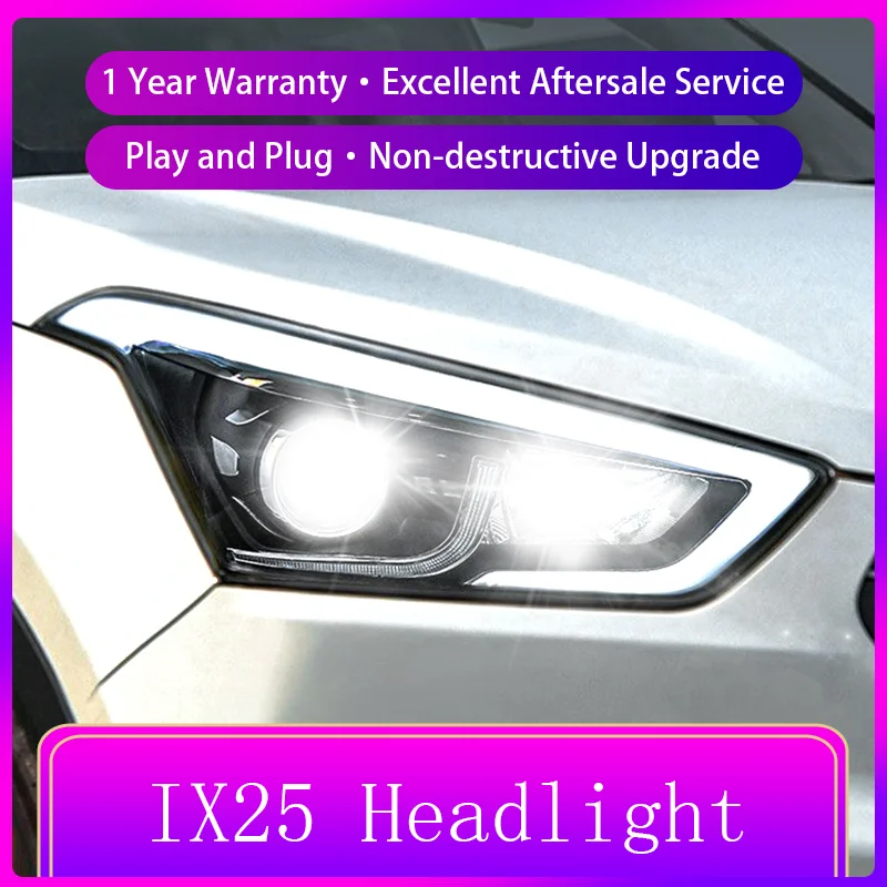 A Pair of Car Modification For Hyundai IX25 Creta 2015-2017 Xenon Front Lamp LED DRL Headlight Projector Lens Auto Accessories