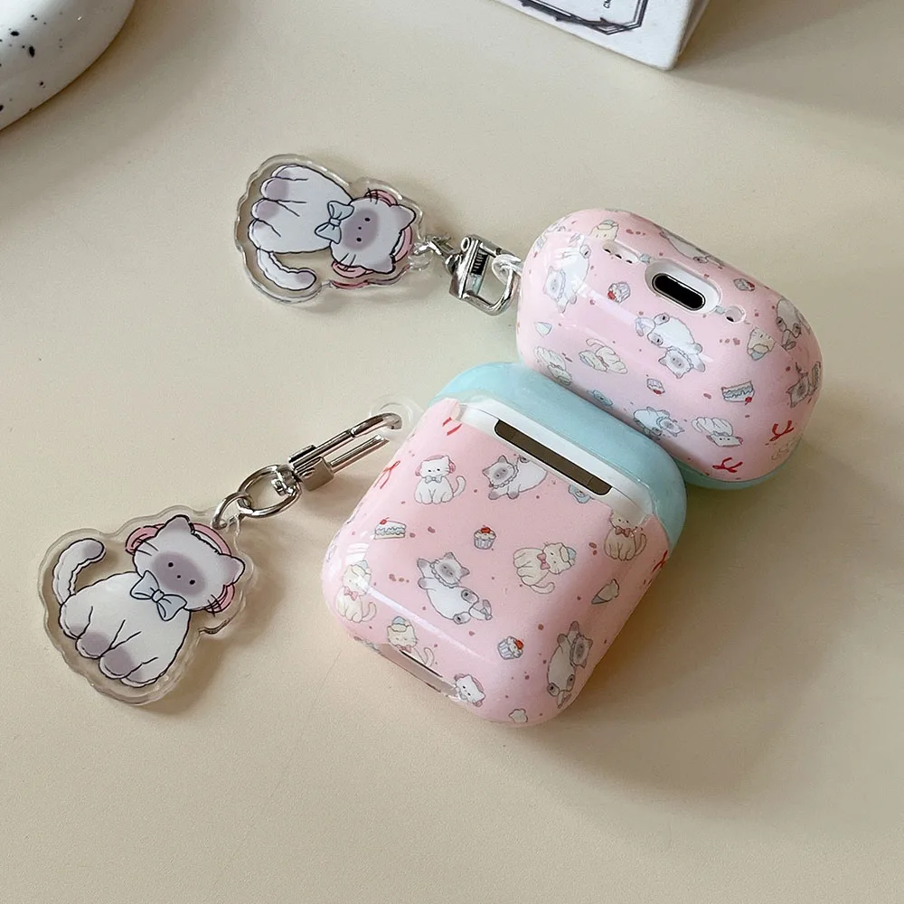 حافظة لأجهزة AirPods 4 ANC Pro 2 كارتونية على شكل قطة مع فيونكة بلوتوث ملحقات سماعات الأذن غطاء لسماعات AirPods 1 2 3 4th حافظة ناعمة سلسلة مفاتيح