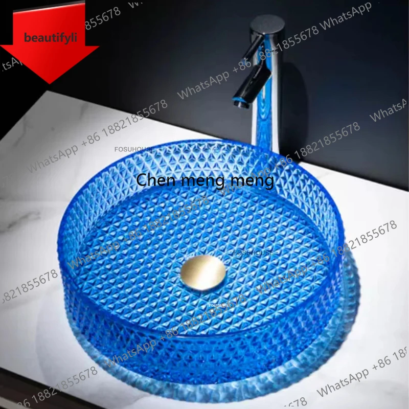 

A44 European Home Transparent Washbasin Italian Round Glass Bathroom Sinks Toilet Single Basin for Bathroom Accessories Washing