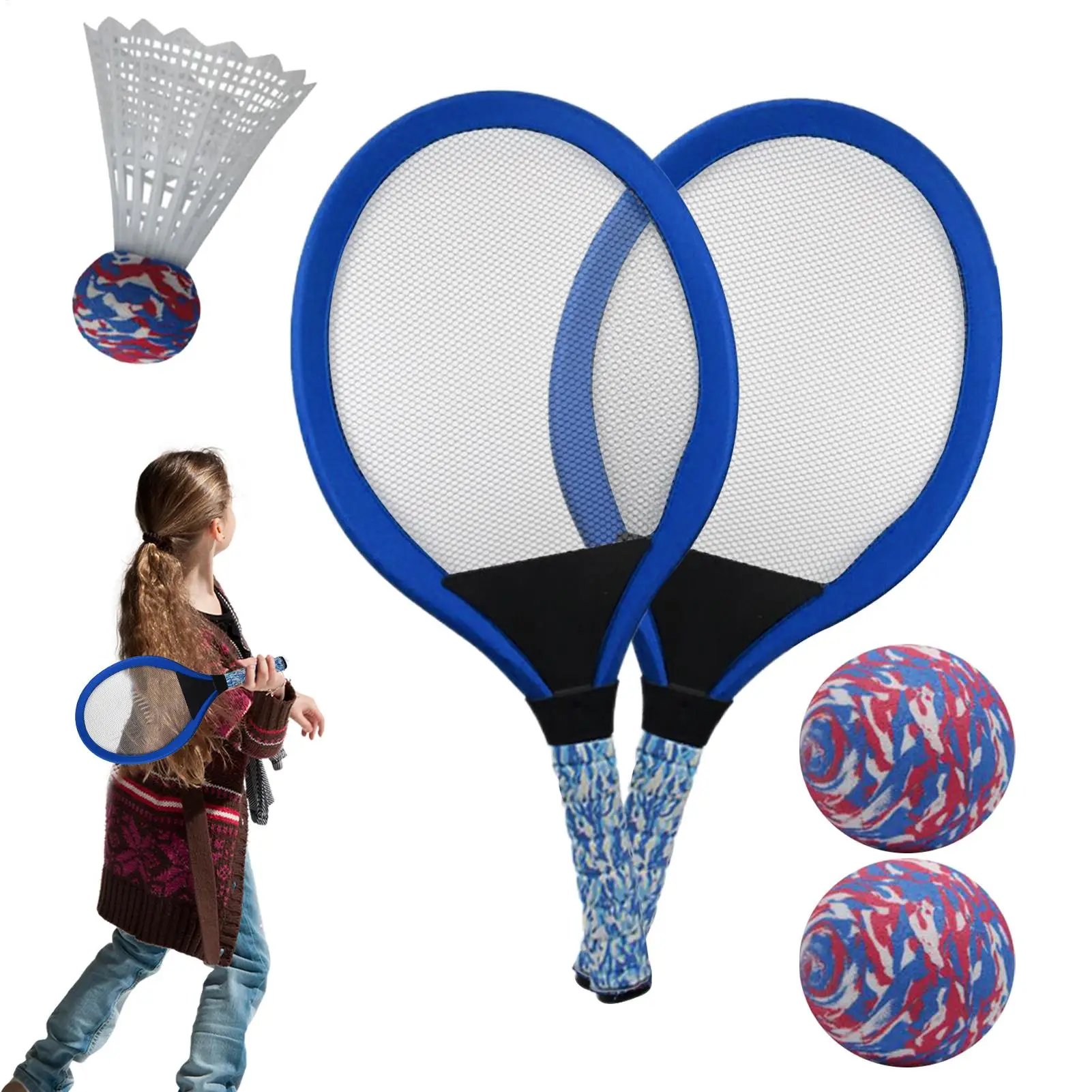 

1 пара ракеток для тенниса и бадминтона, спортивные детские теннисные ракетки на открытом воздухе, образовательный мяч, спортивная игра с волан для школы