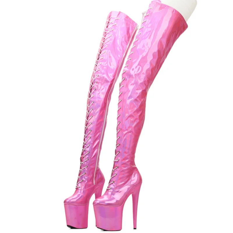 FHC 20CM Heel Women Thigh High Boots,Platforms Crotch Botas,Men Cosplay Pole Dance Shoes,Stage Show,Peach,Silver,Custom Colors