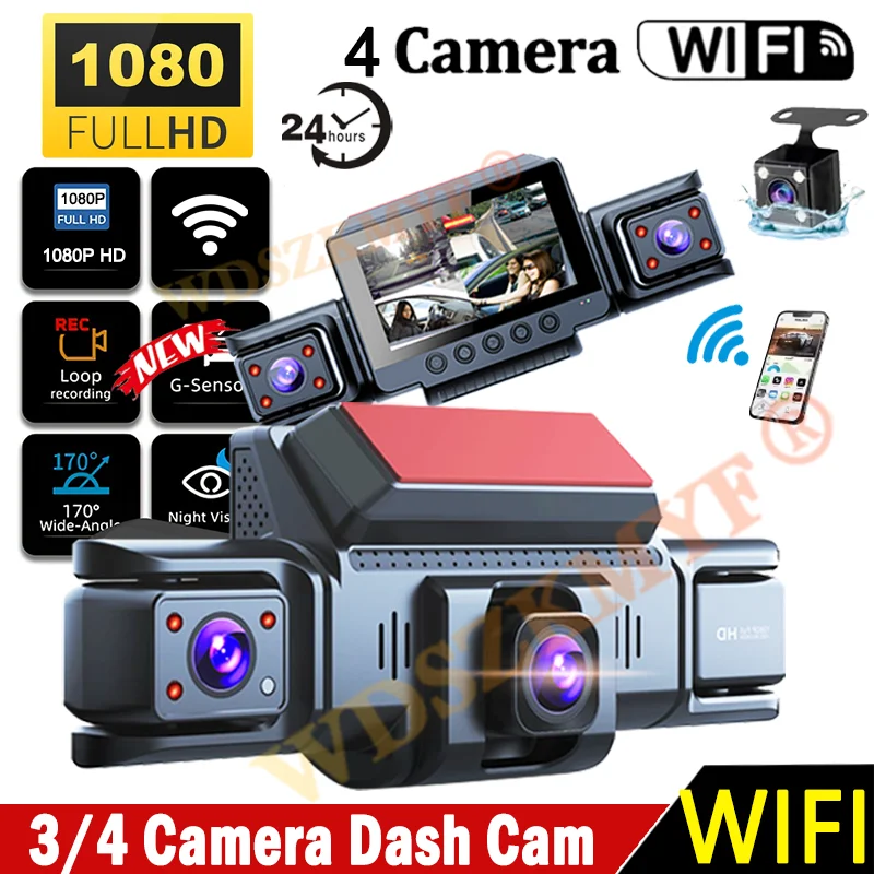 

1080P HD DashCam for Cars 3/4 Channel WIFI Camera 360° Video Recorder Rear View Camera Car DVR 24H Hardware Kit Car Assecories
