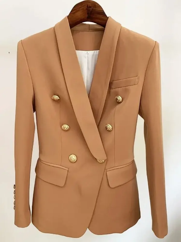 

HIGH STREET 2025 Newest Designer Blazer Jacket Women's Slim Fitting Double Breasted Metal Lion Buttons Shawl Collar Blazer