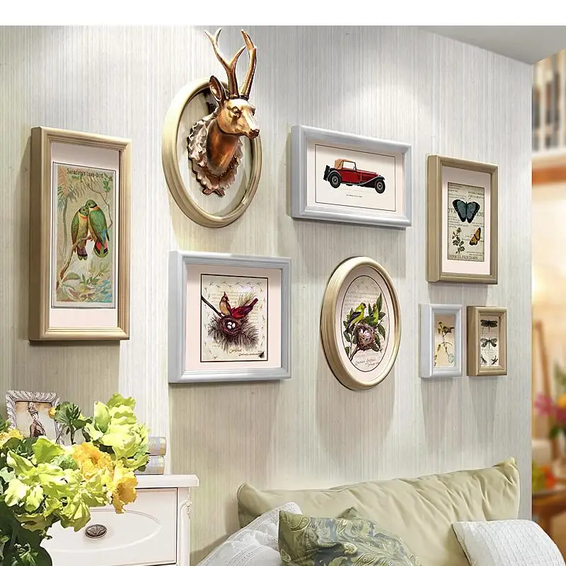 8pcs /set Nordic Wall Hanging Deer Art Oil Painting Photo Wooden Decor Pendant Living Sofa Background Home Decoration