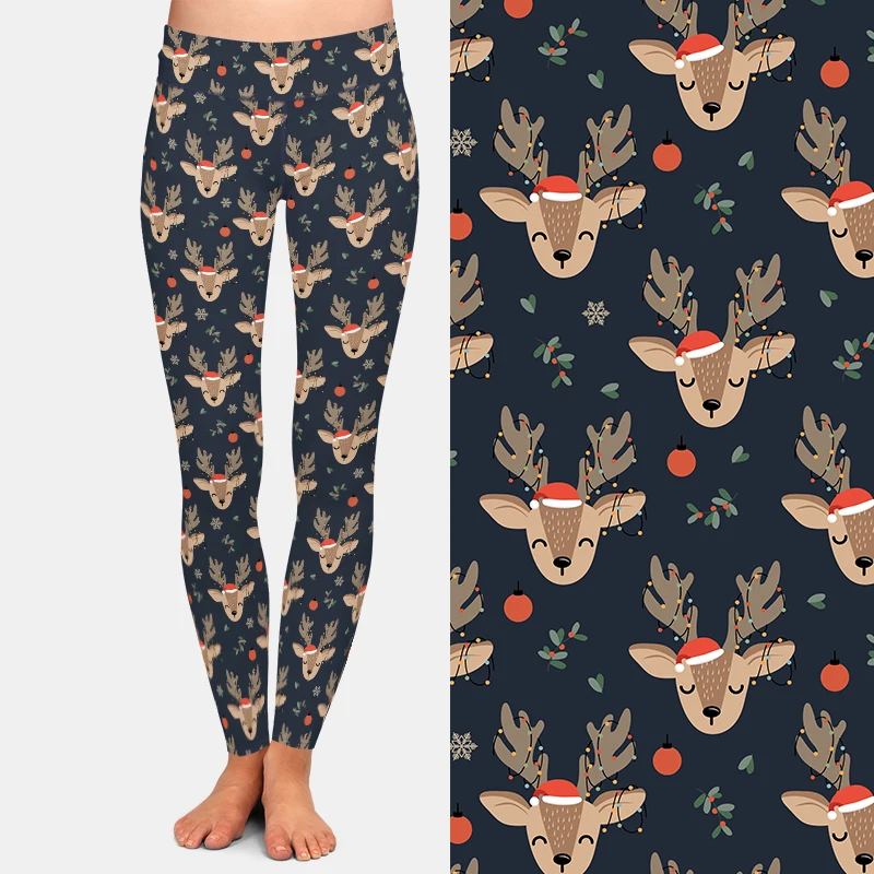 LETSFIND Fashion New High Waist Women Elastic Pants 3D Christmas Reindeer Print Fitness Trousers Winter Warm Full Leggings