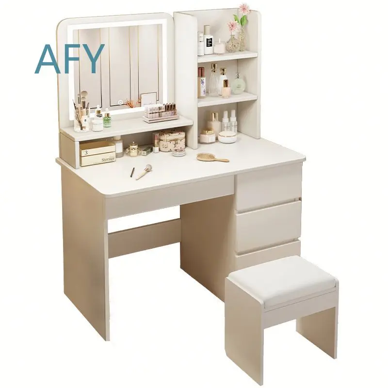 Hot Sale White Corner Dressing Table Makeup Vanity Table for Small Spaces with Stool and Mirror for Bedroom Living Room