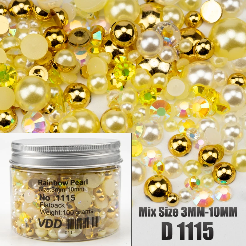VDD 30/60/100/200g Großhandel Gemischte Größen ABS Halbrunde Perlen Flache Rückseite Perlen Farbige Harz-Strasssteine für Nagelkunst, Basteln und DIY-Dekoration – Detail 21